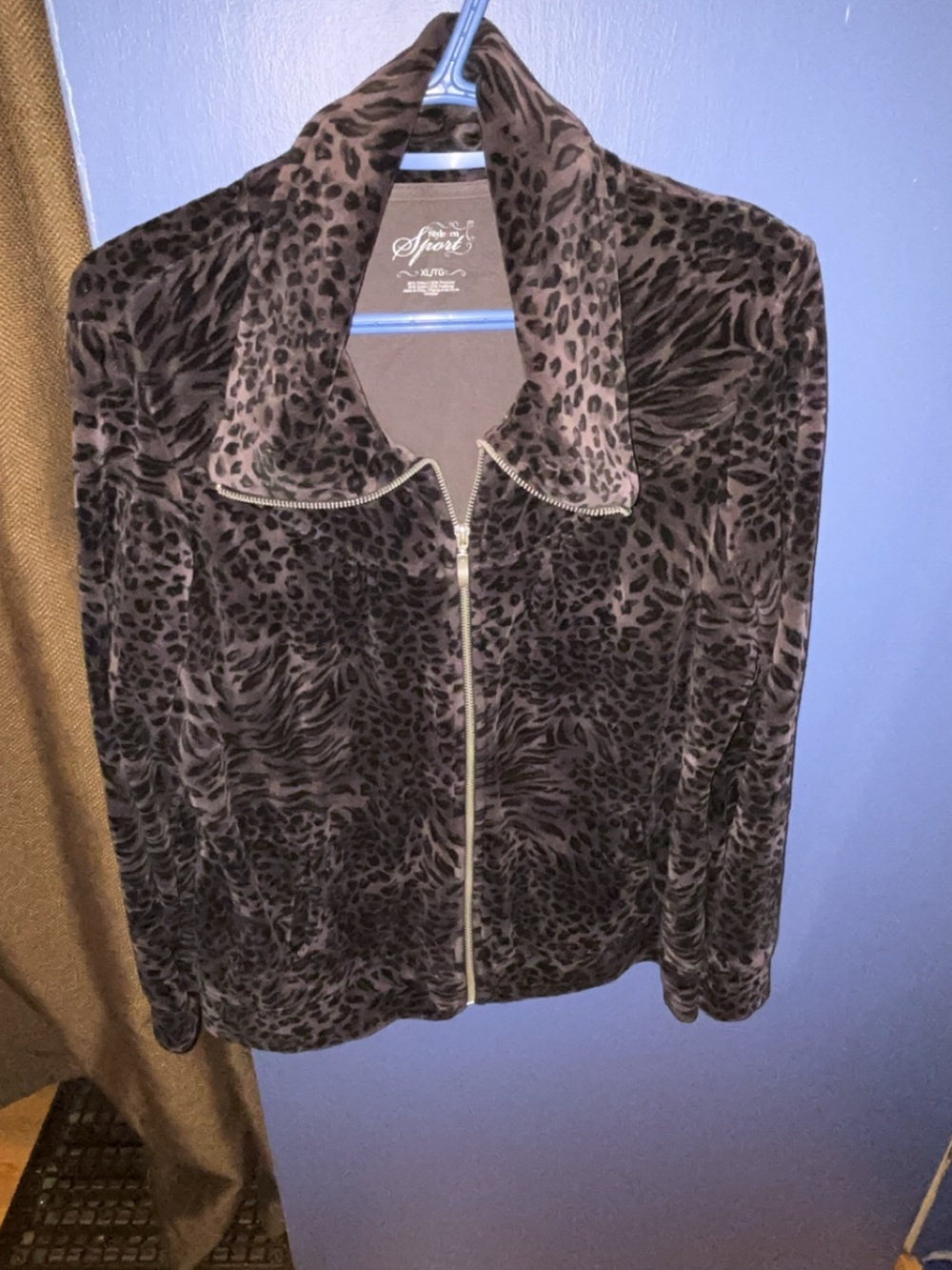 Style & Co. Brown and Black Leopard Velvet Bomber Jacket